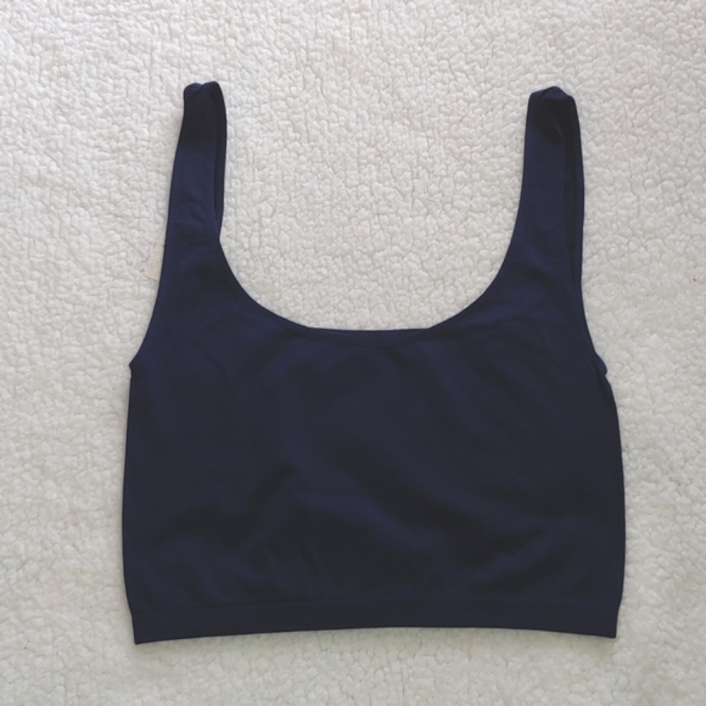 NWT Free People Intimately Navy Blue Scoop Neck Crop Tank Top Size M/L - Picture 2 of 6